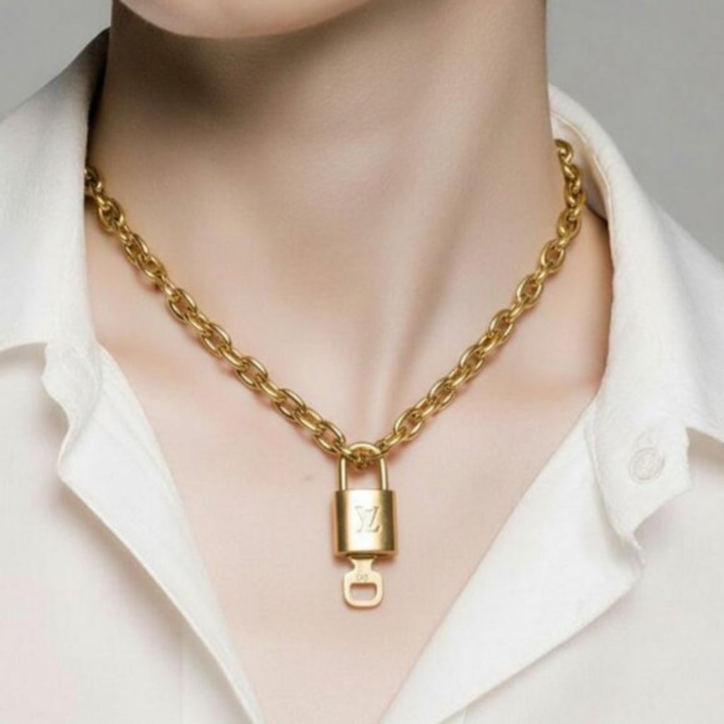 18k Gold-Plated Necklace With Authentic Louis Vuitton Padlock